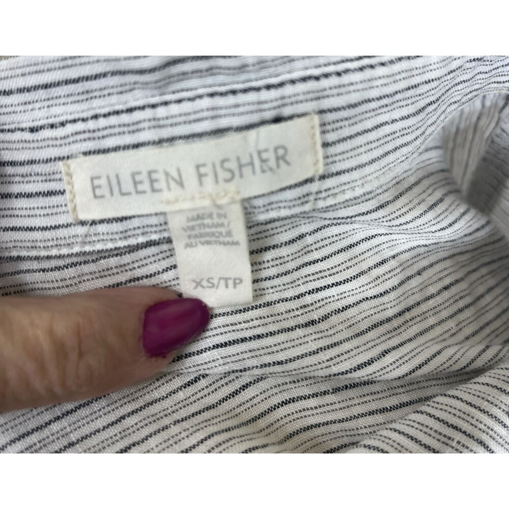 Eileen Fisher 100% Linen Button Front Blouse Striped Multicolor Size XS - Picture 8 of 9